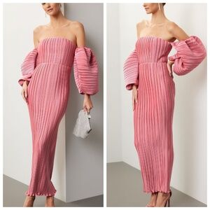 strapless open back dress 100% Linen Pinstripe Paneled Short-Sleeved Dress MORGAN  LINTICO